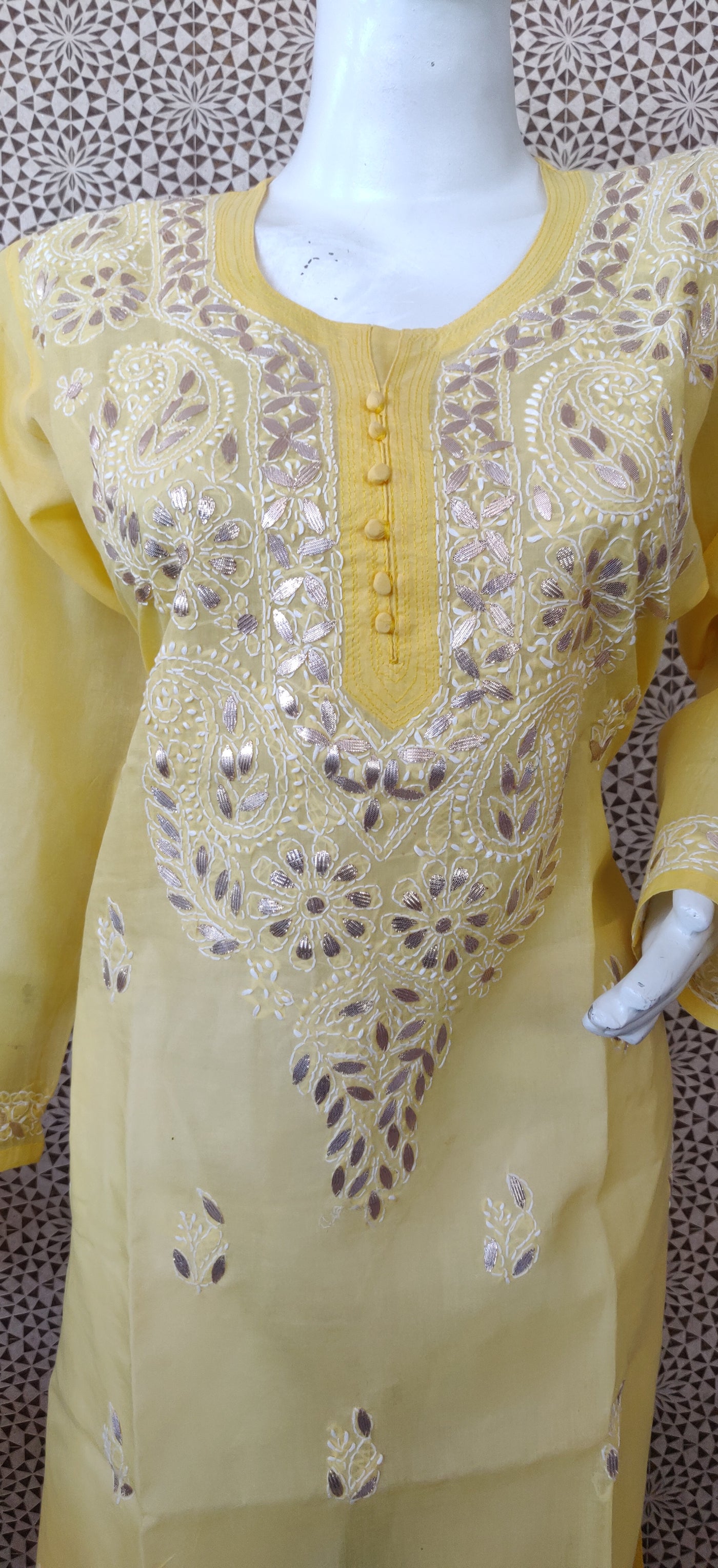 Yellow voile cotton chikankari kurta