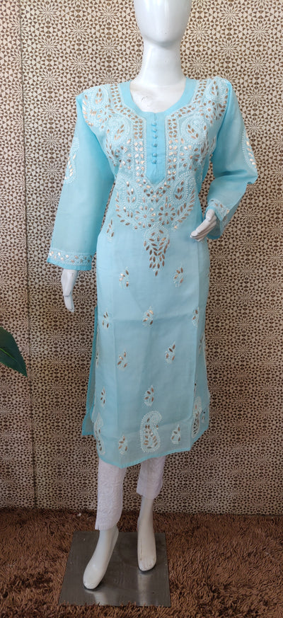 Light Blue voice Cotton Chikankari Kurta