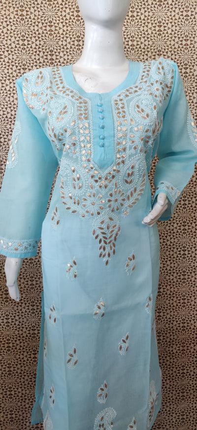 Light Blue voice Cotton Chikankari Kurta