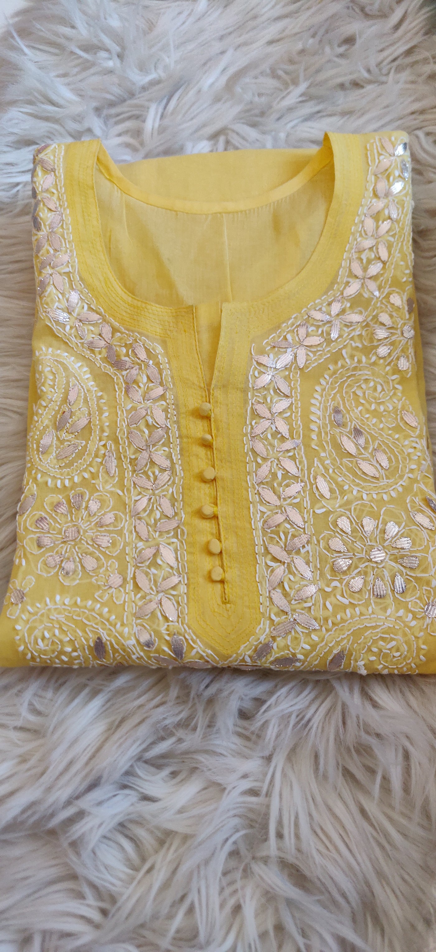 Yellow voile cotton chikankari kurta