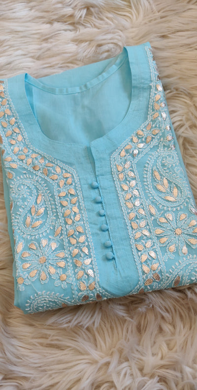 Light Blue voice Cotton Chikankari Kurta