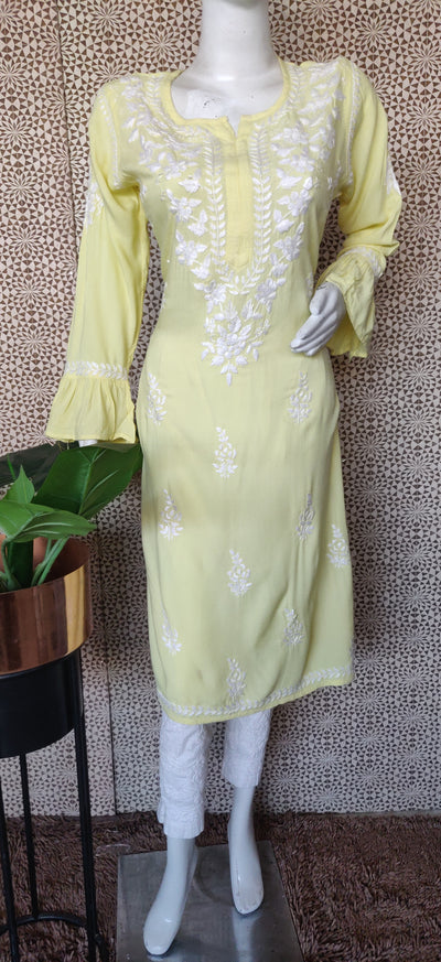 Lemon yellow modal  chikankari kurta