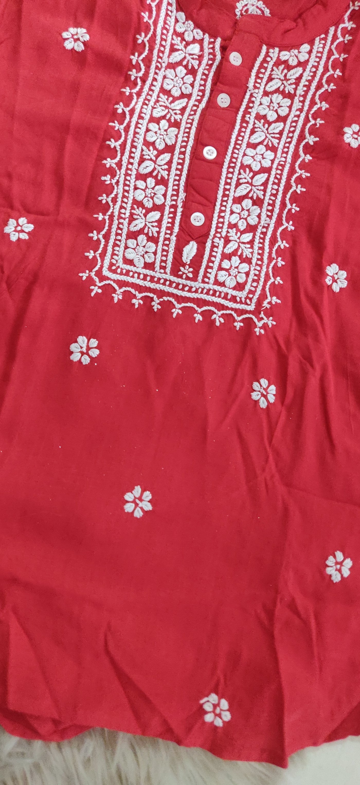 Red modal chikankari Short Kurta