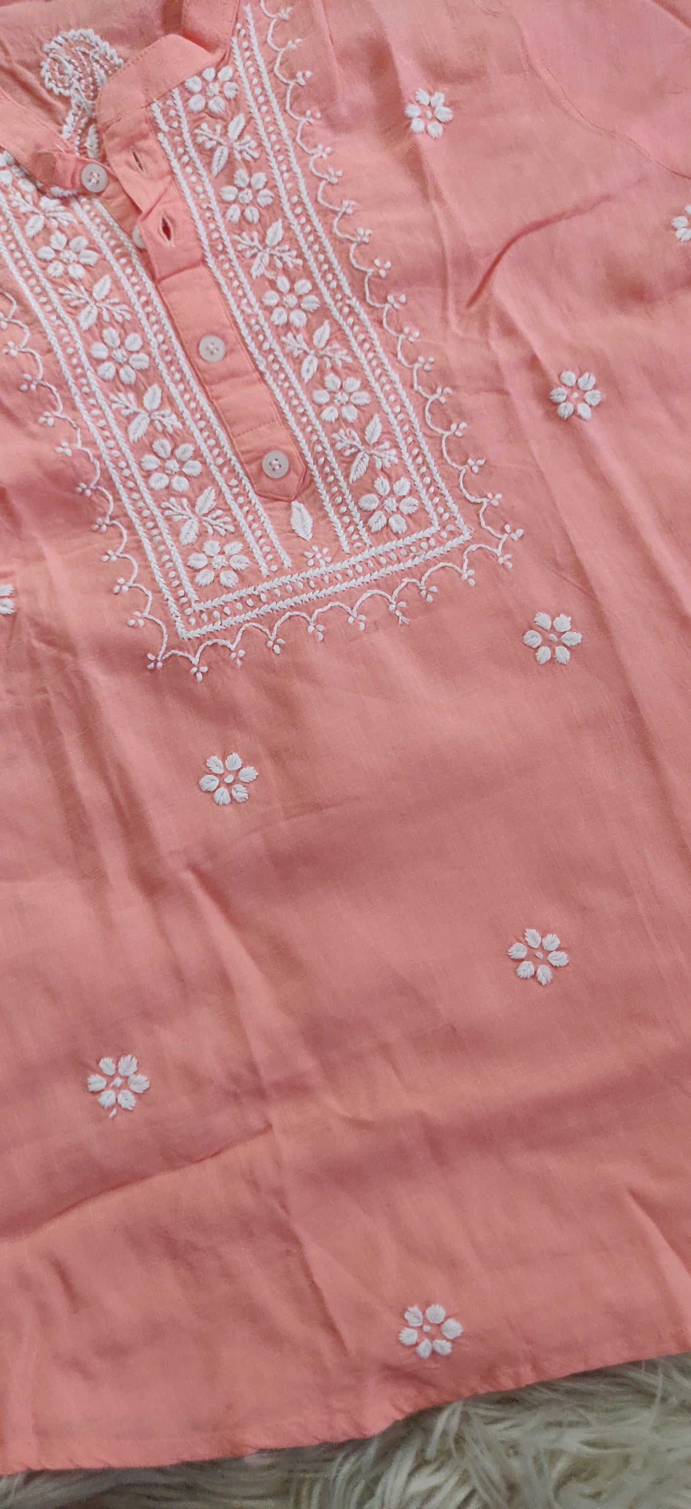 Peach modal Chikankari Short Kurta