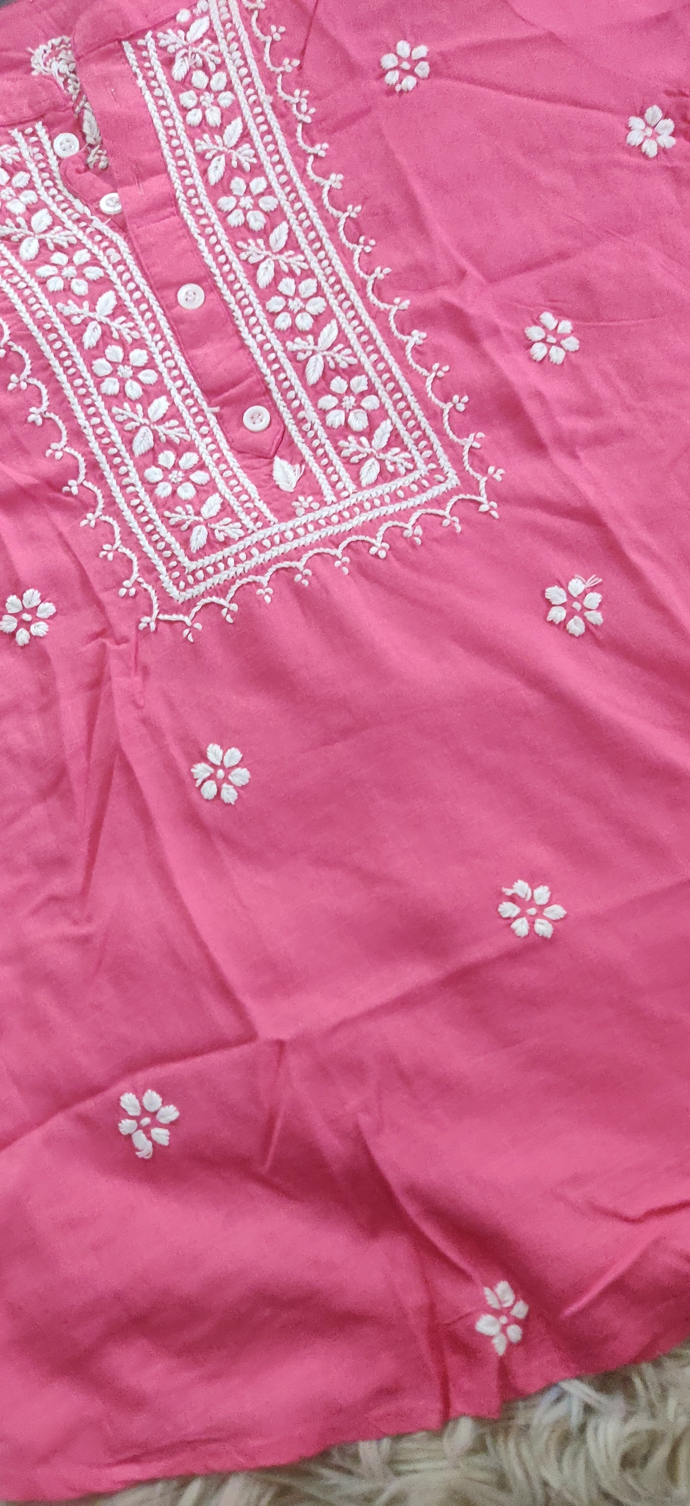 Rani pink modal chikankari Short Kurta