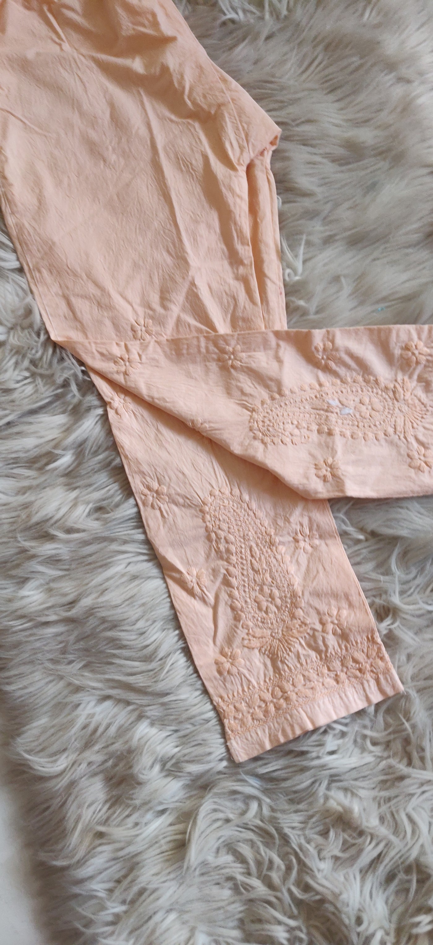 Peach Cotton chikankari Pant