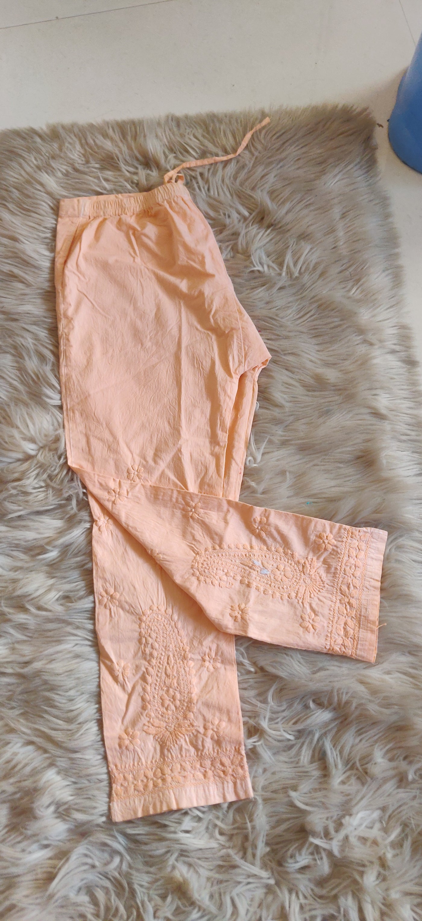 Peach Cotton chikankari Pant