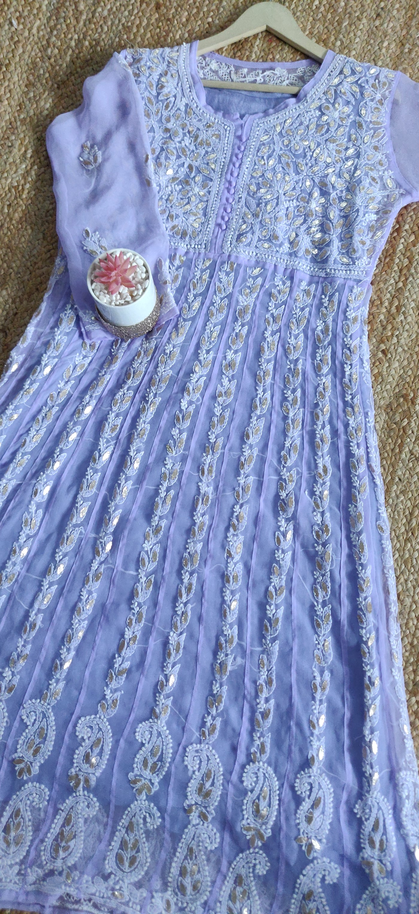 Lavender Georgette Chikankari Anarkali