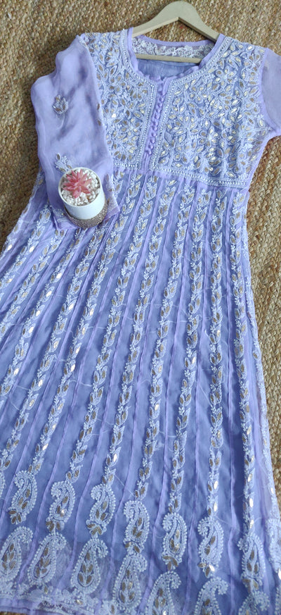 Lavender Georgette Chikankari Anarkali