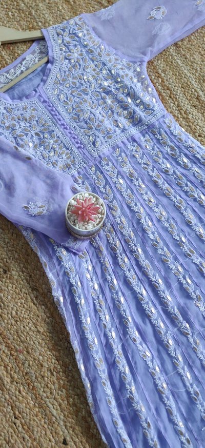 Lavender Georgette Chikankari Anarkali