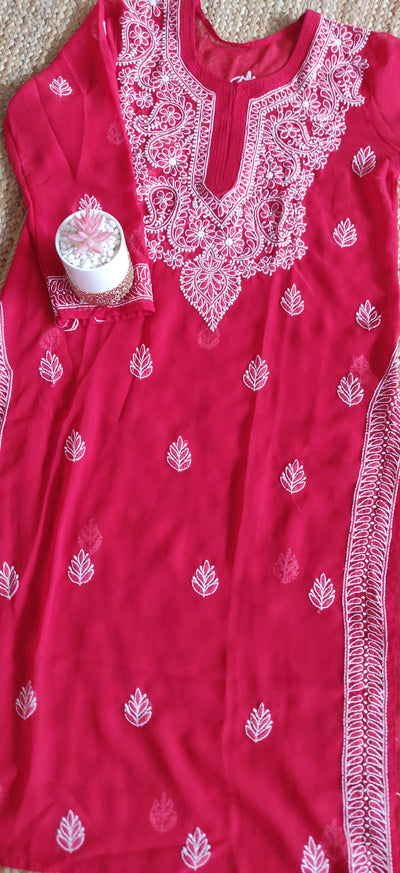 Red Georgette Chikankari Kurta