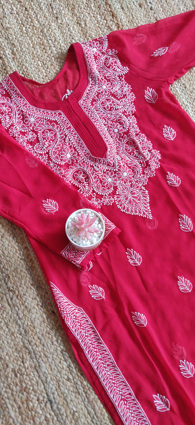 Red Georgette Chikankari Kurta