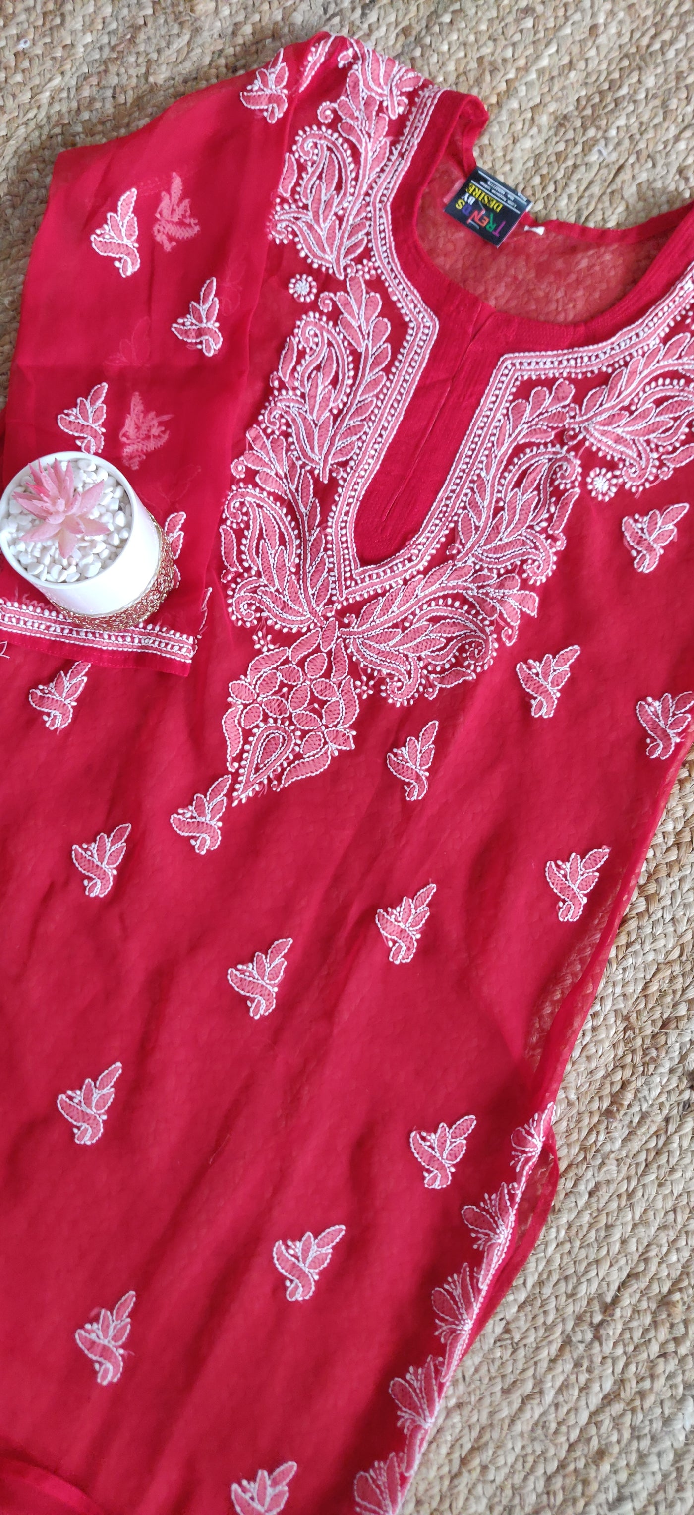 Red Georgette Chikankari Kurta