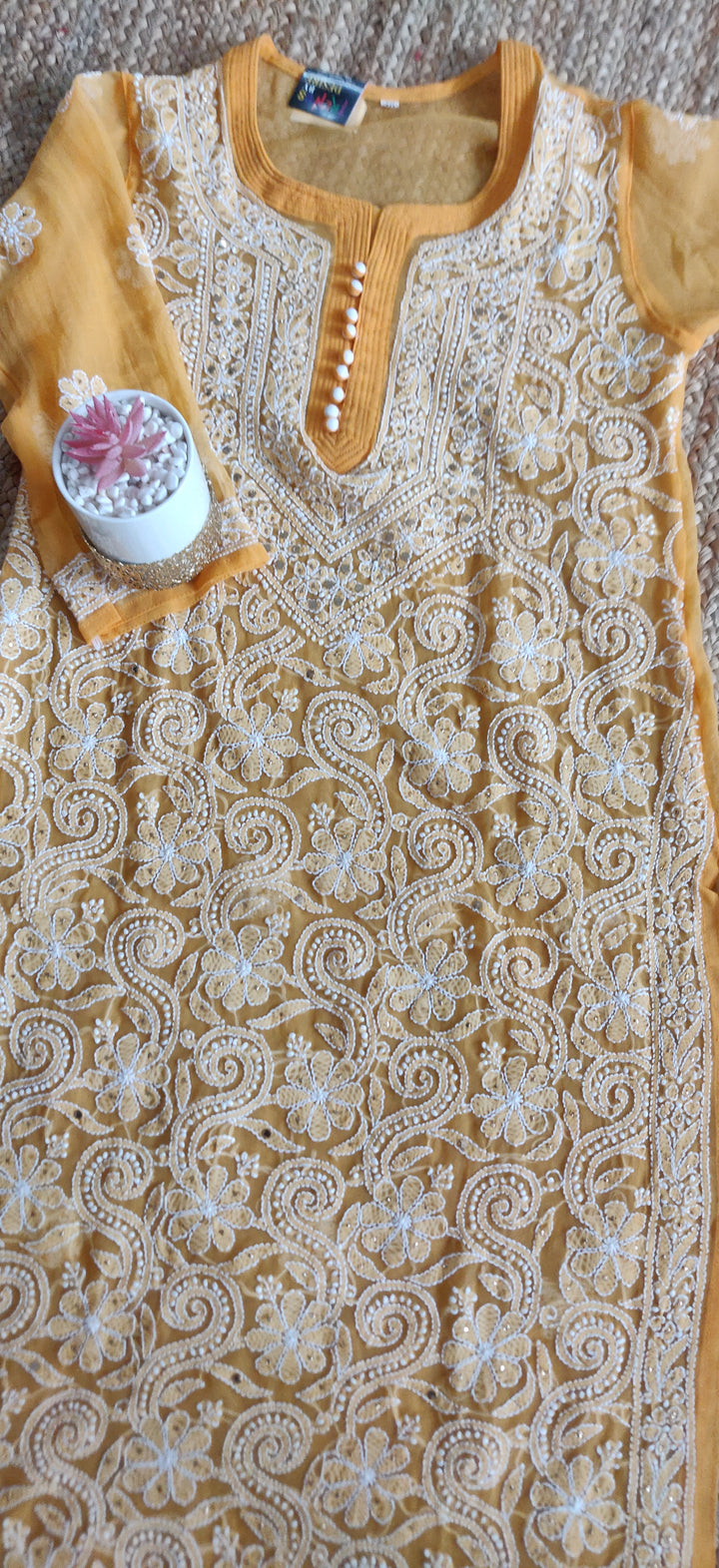 Mustard Georgette Chikankari Kurta