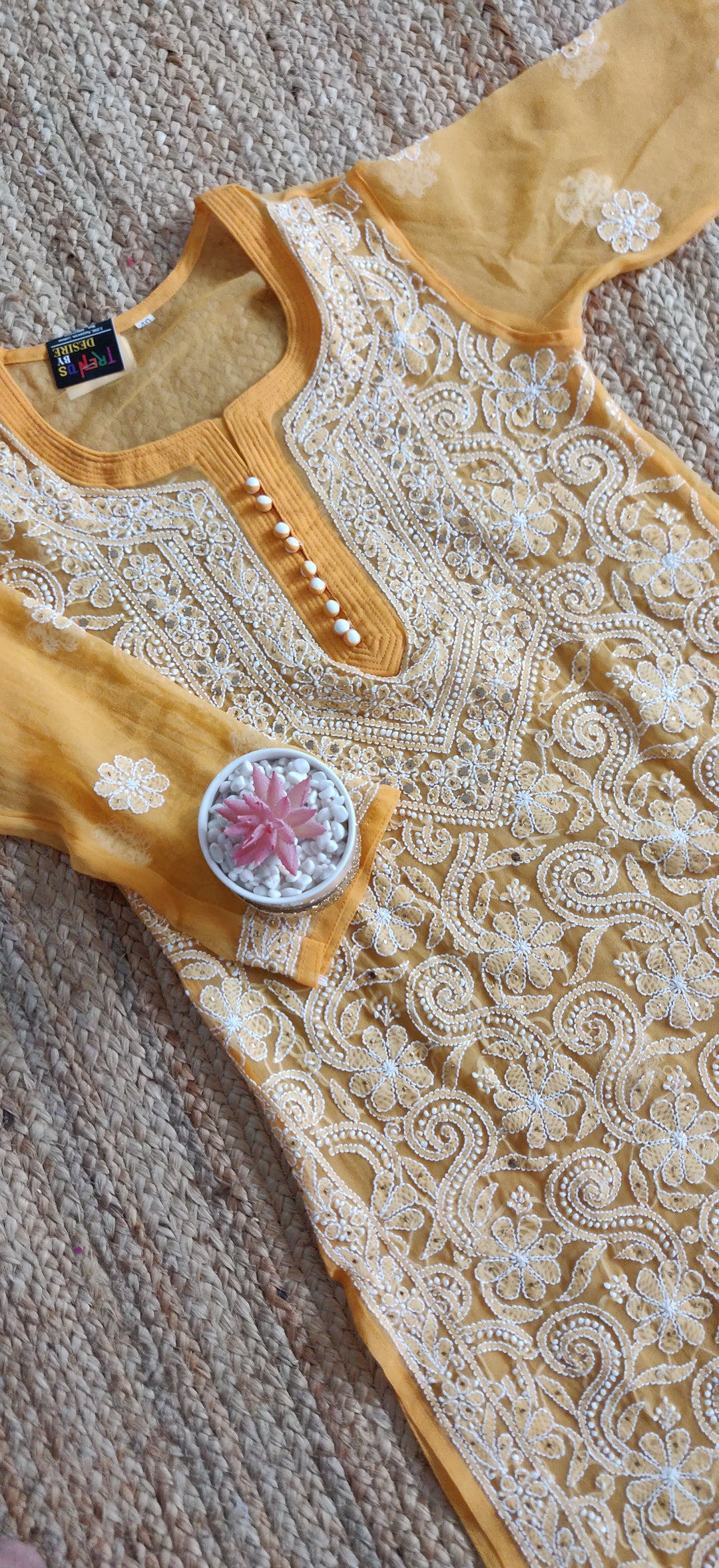 Mustard Georgette Chikankari Kurta