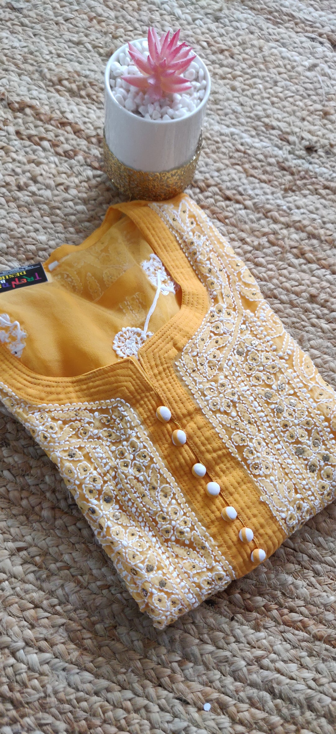 Mustard Georgette Chikankari Kurta