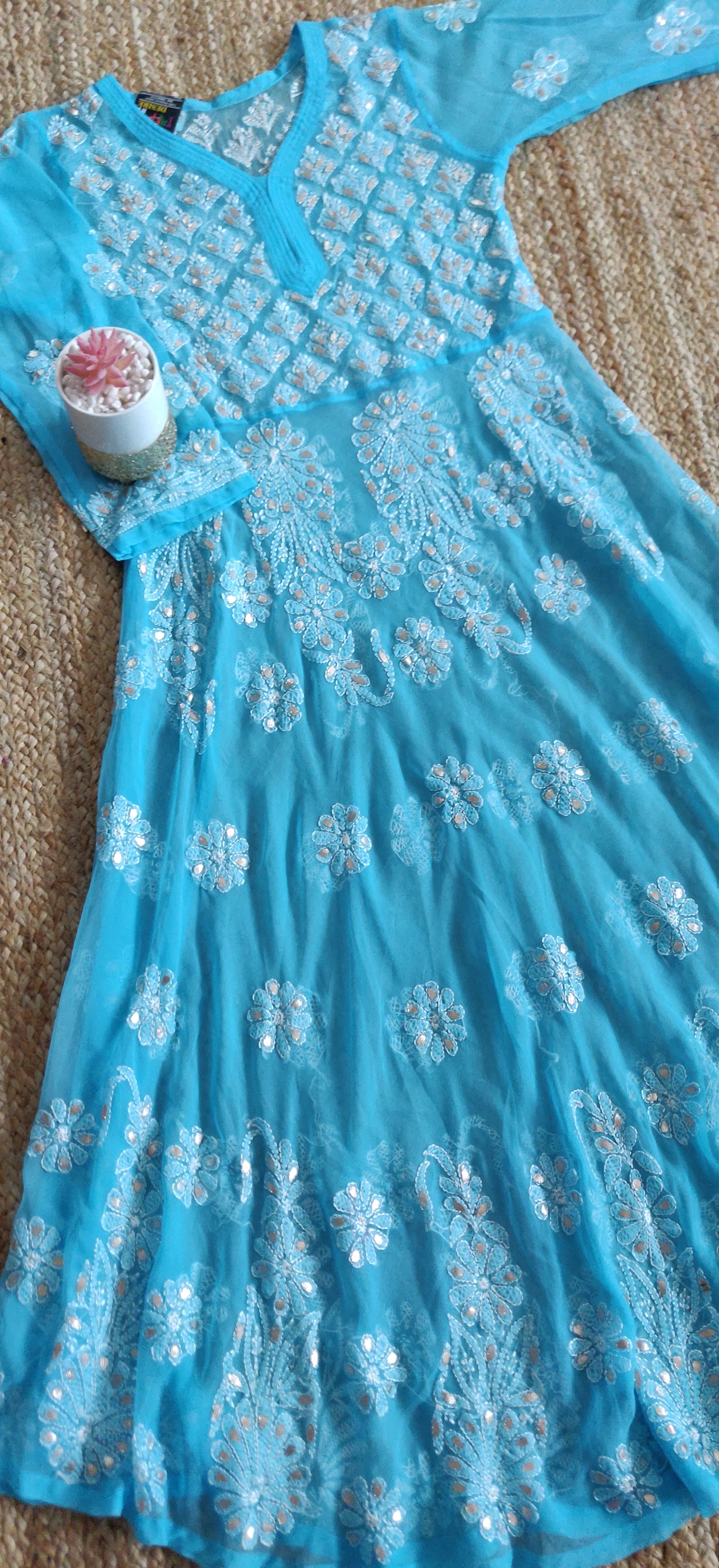 Light Blue Georgette Chikankari anarkali kurta