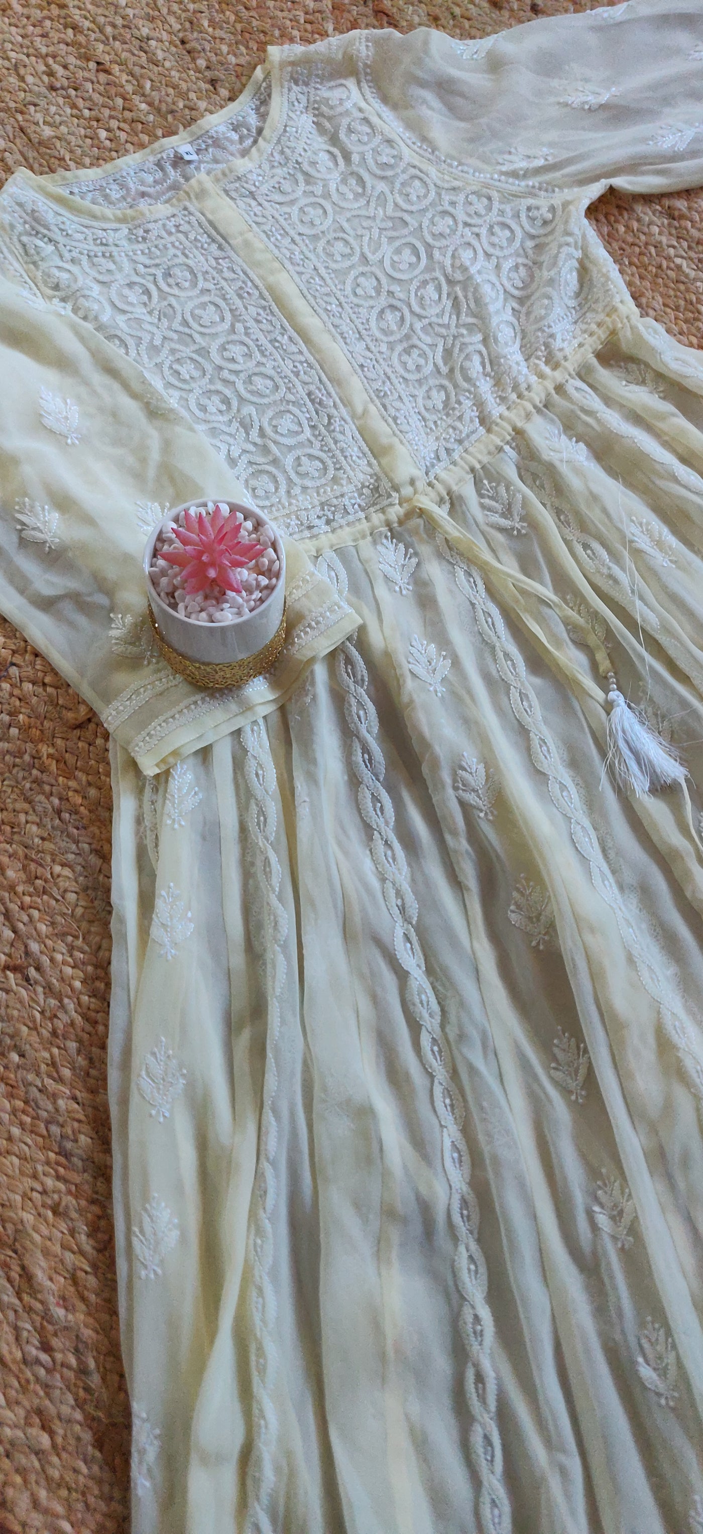 Lemon Georgette chikankari Dress