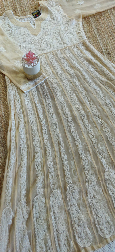 Beige Georgette anarkali Chikankari Kurta