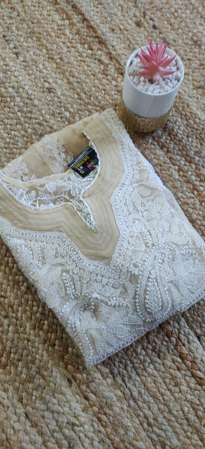 Beige Georgette anarkali Chikankari Kurta