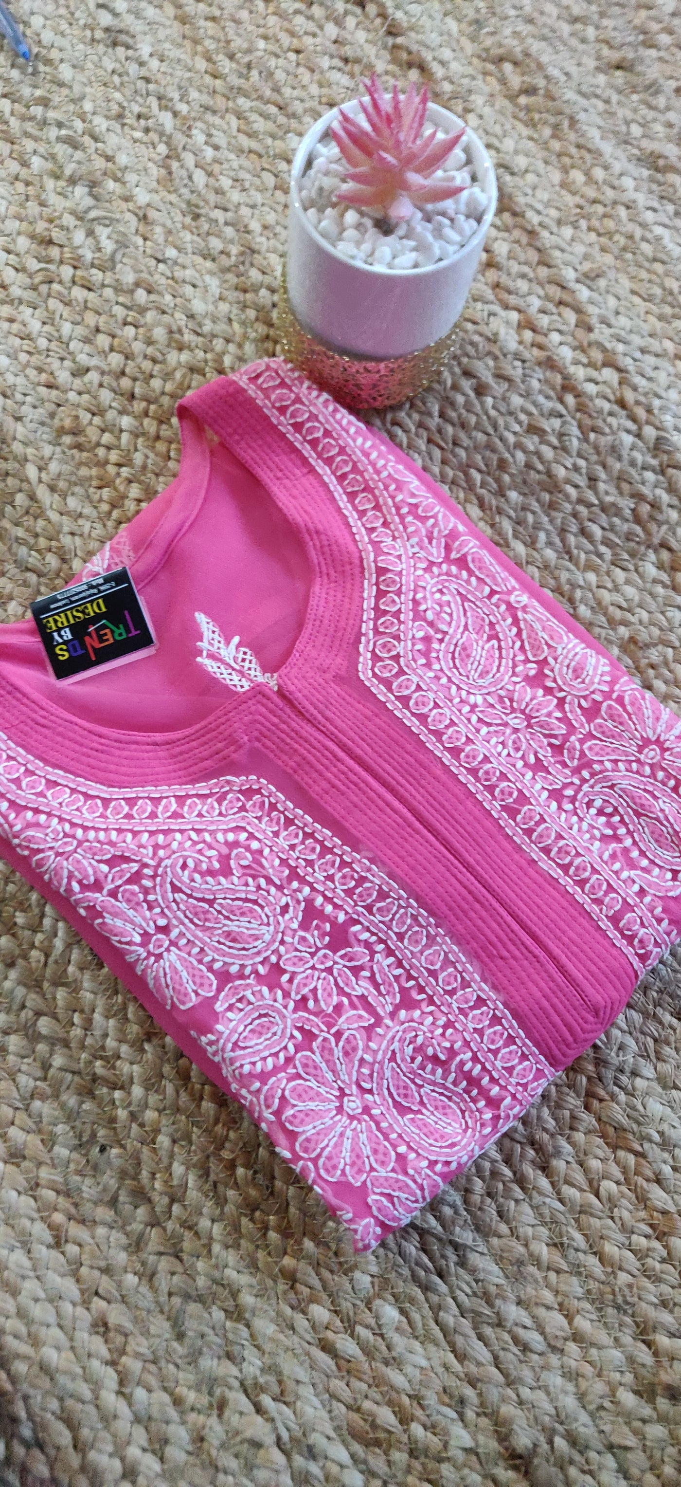 Pink Georgette chikankari kurta