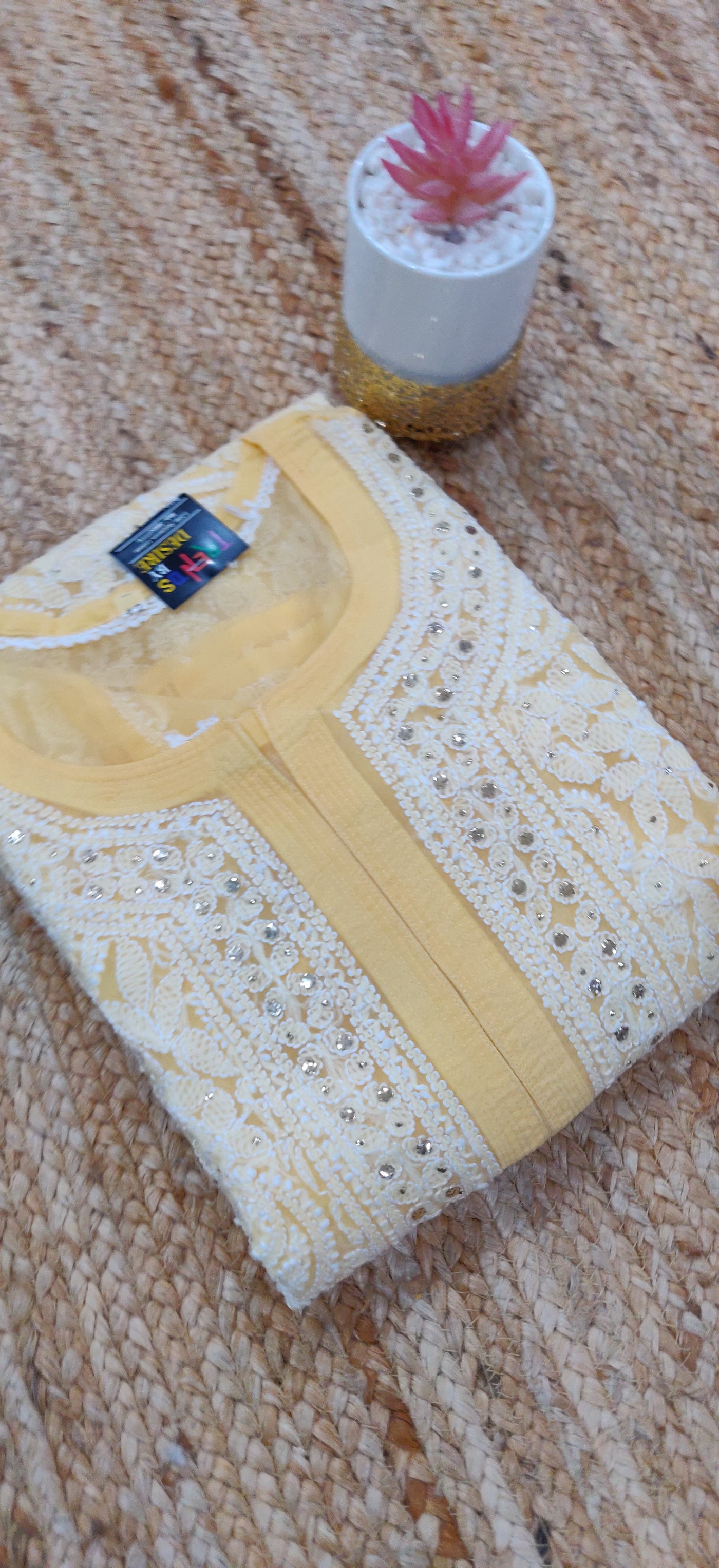 Yellow Georgette chikankari kurta