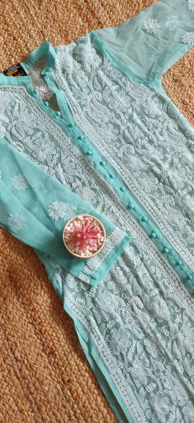 Sea Blue Georgette chikankari kurta