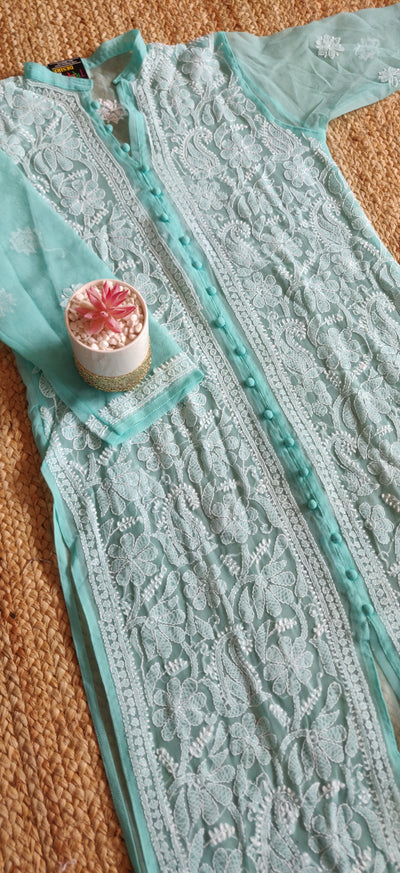 Sea Blue Georgette chikankari kurta