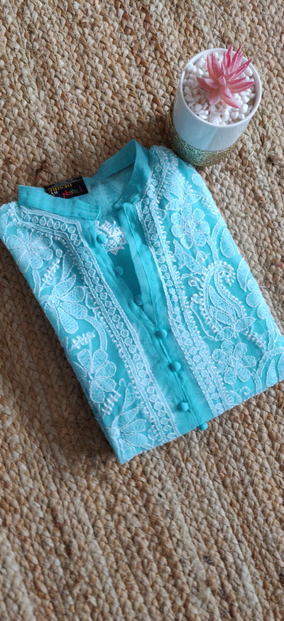 Sea Blue Georgette chikankari kurta