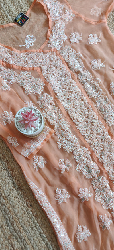 Light Orange Georgette chikankari kurta