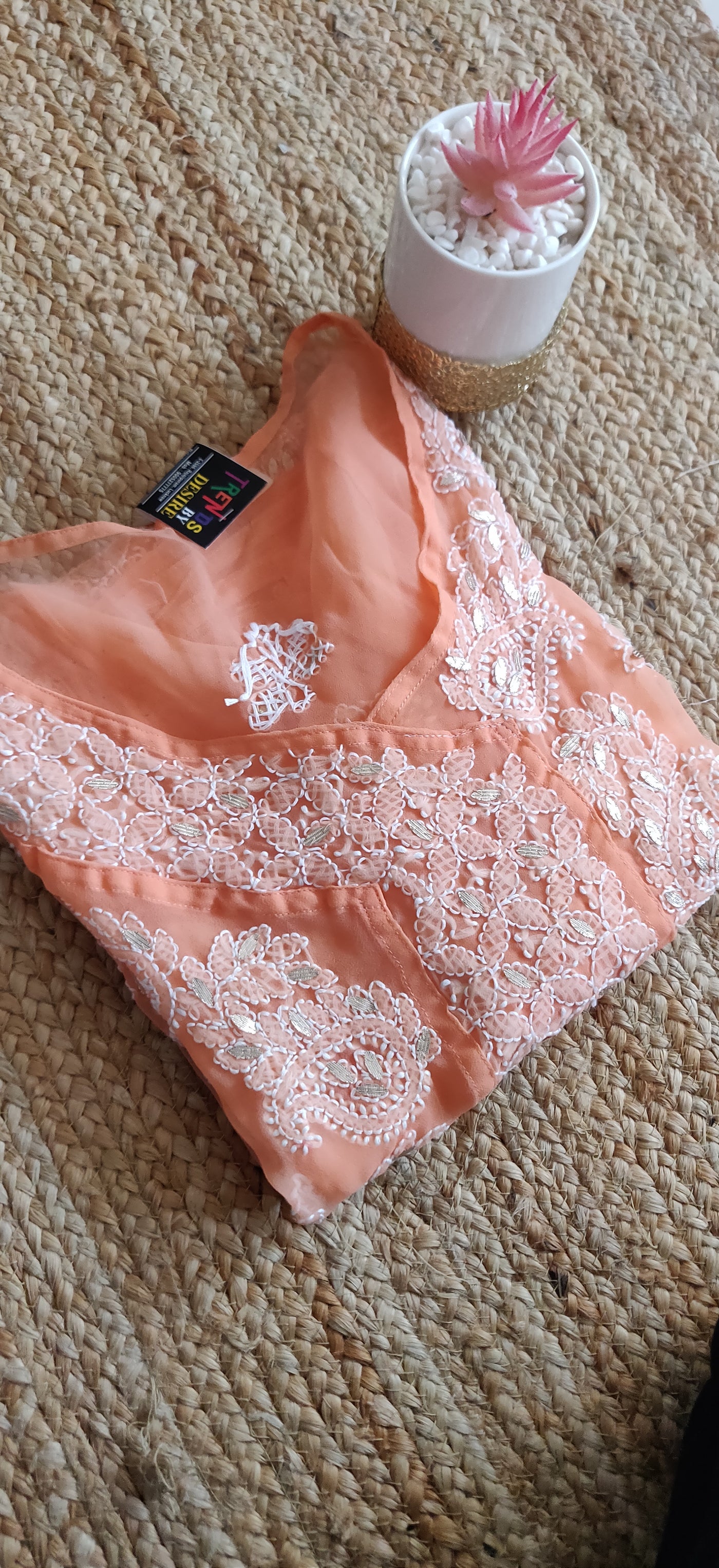 Light Orange Georgette chikankari kurta