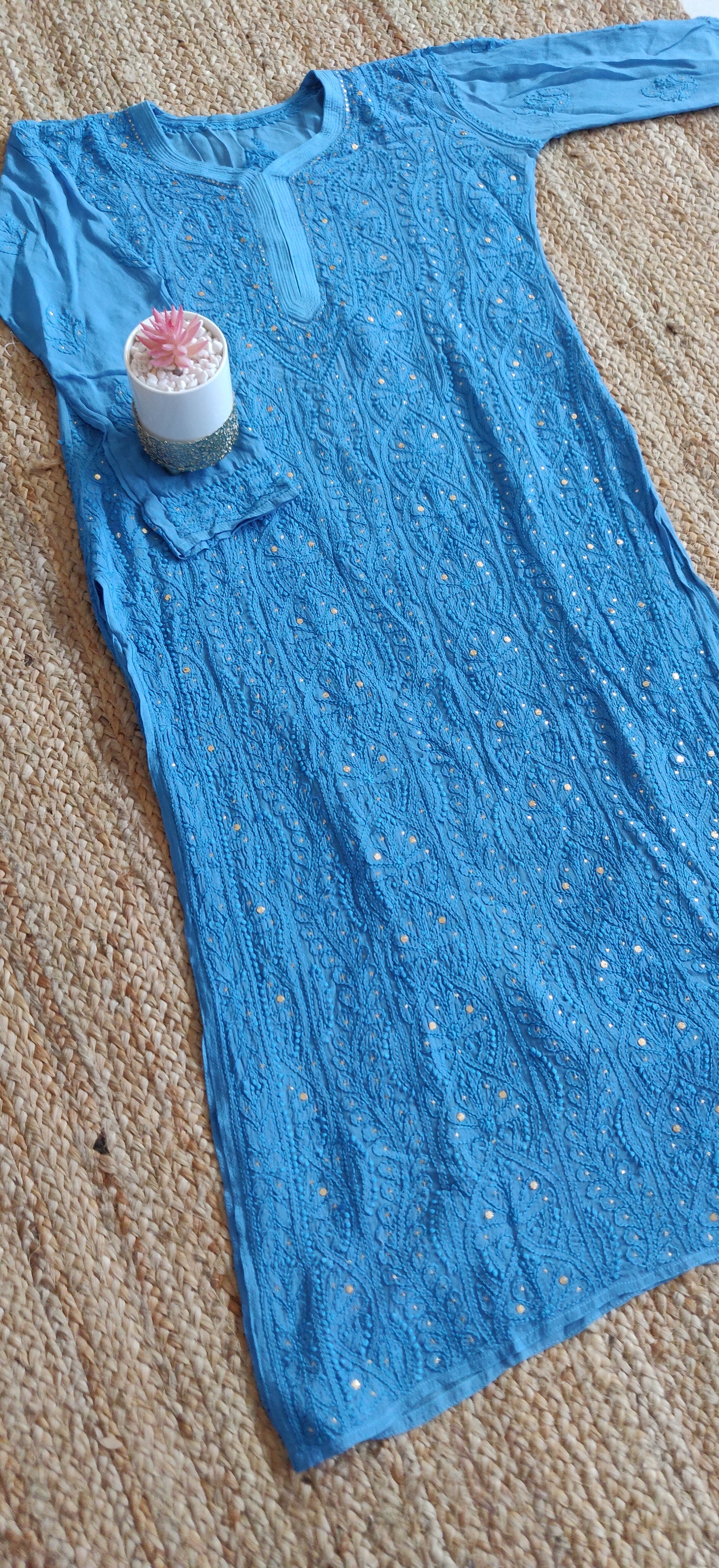 Blue Pure Georgette chikankari kurta