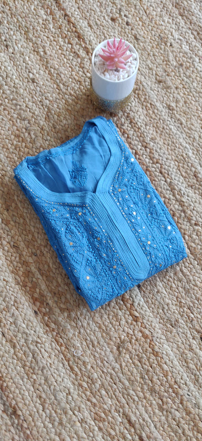 Blue Pure Georgette chikankari kurta