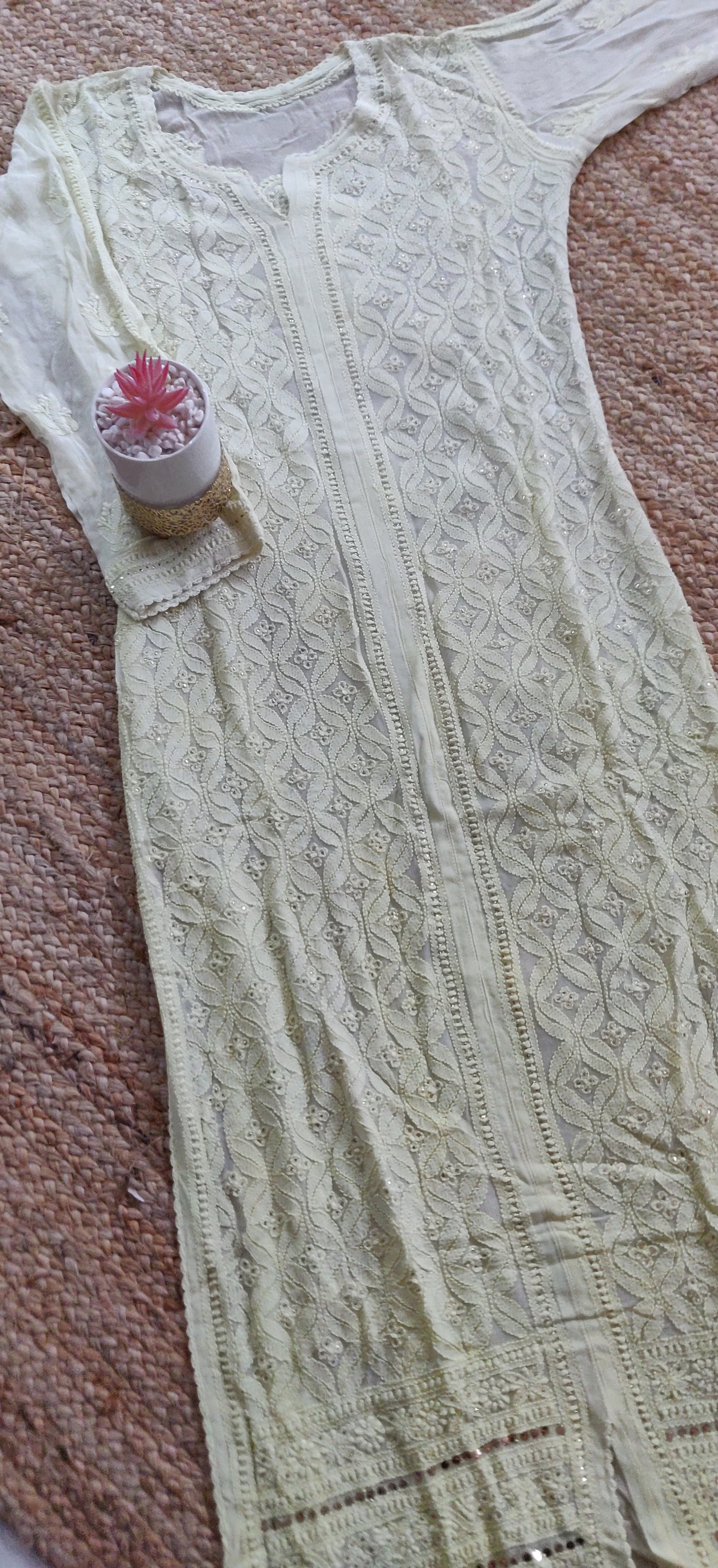 Ombre Lemon Pure Georgette chikankari kurta