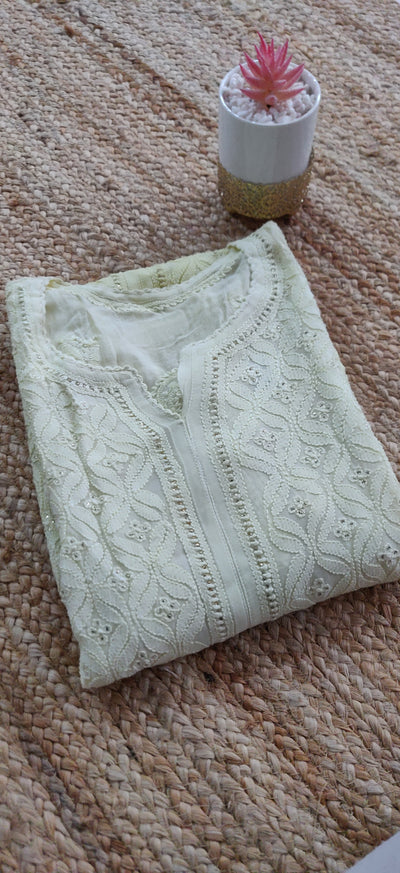 Ombre Lemon Pure Georgette chikankari kurta