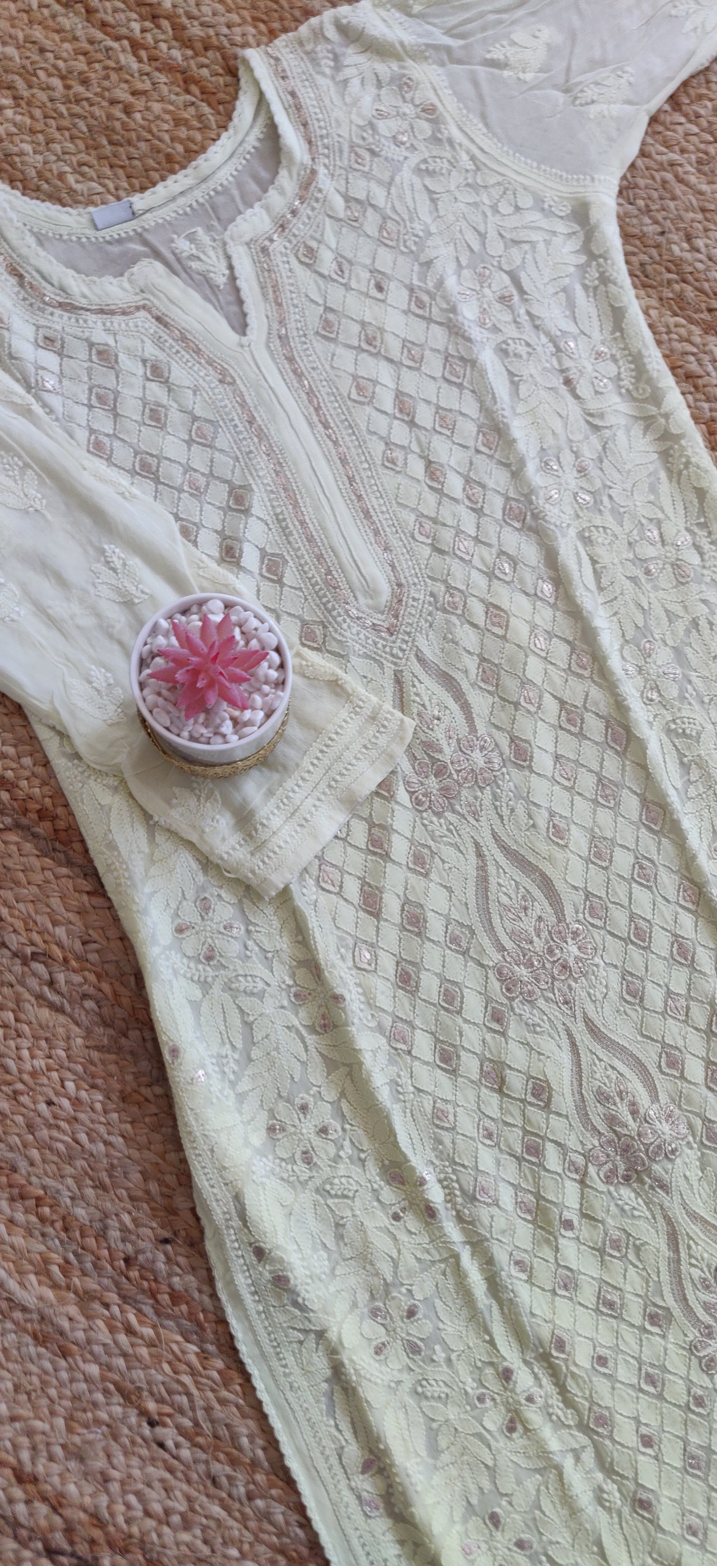 Lemon yellow Pure Georgette chikankari kurta