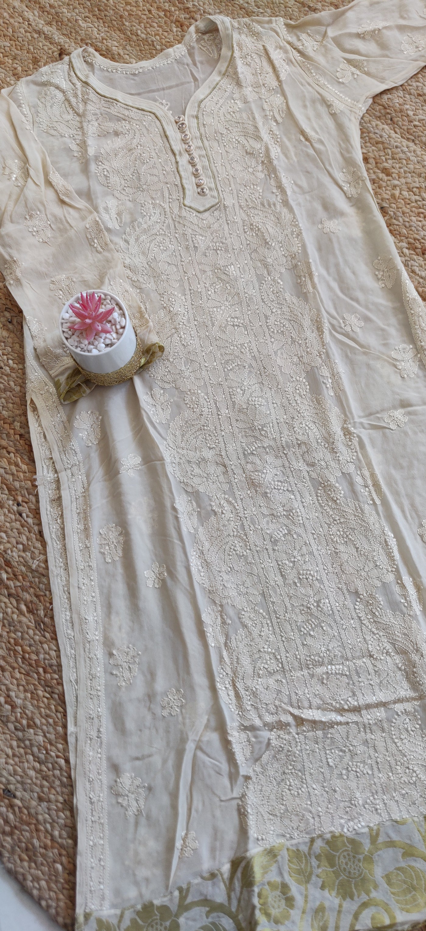 Beige Pure Georgette chikankari kurta