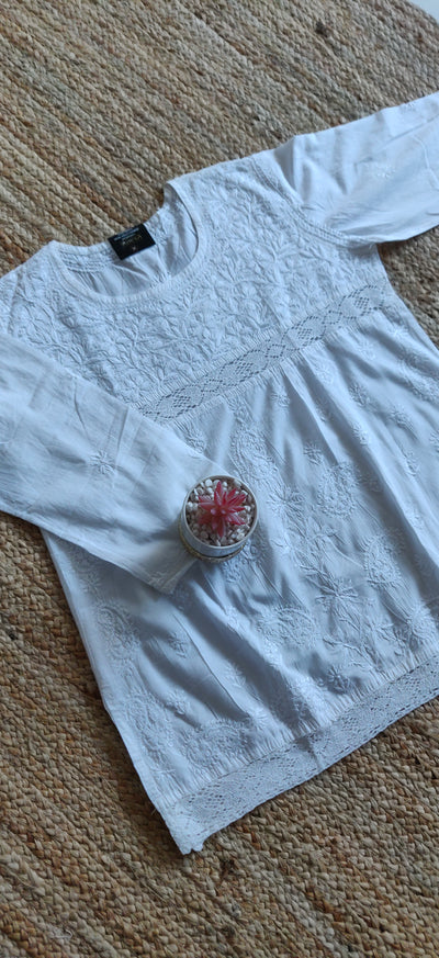 Cotton chikankari White Short Kurta