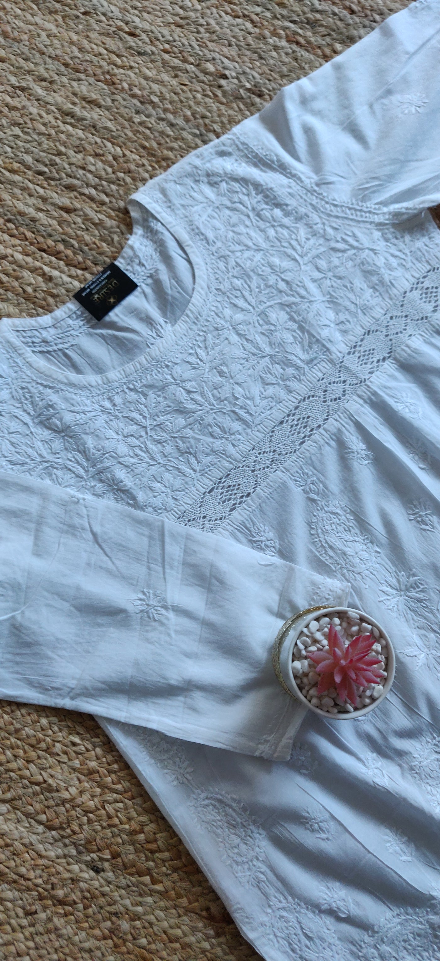 Cotton chikankari White Short Kurta