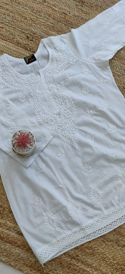 Cotton chikankari White Short Kurta