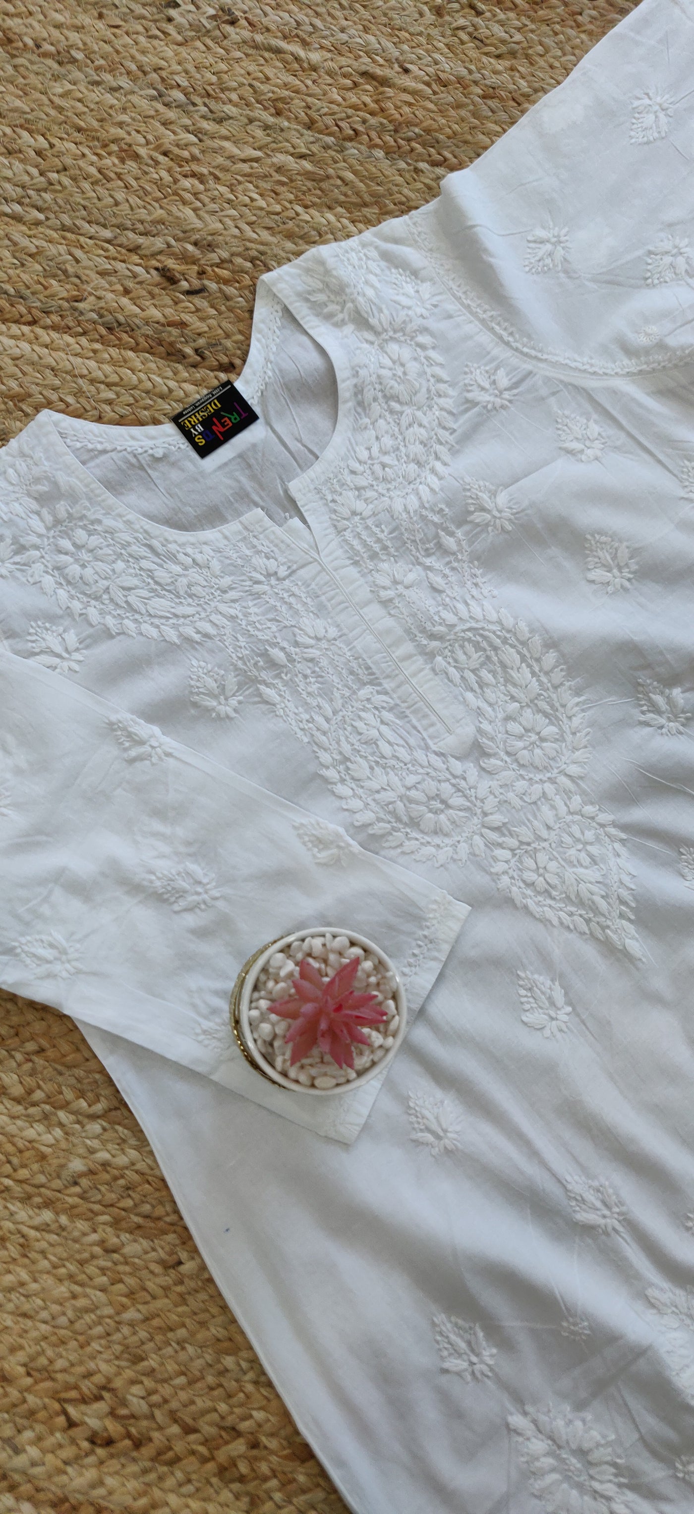 Cotton chikankari White Short Kurta