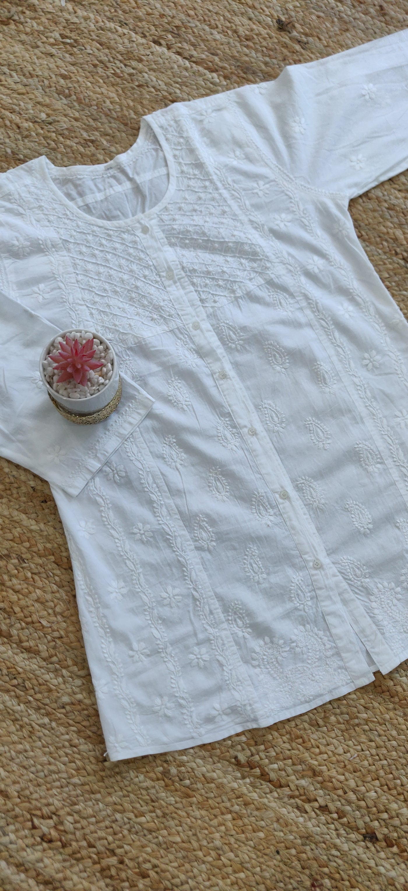 Cotton chikankari White Short Kurta