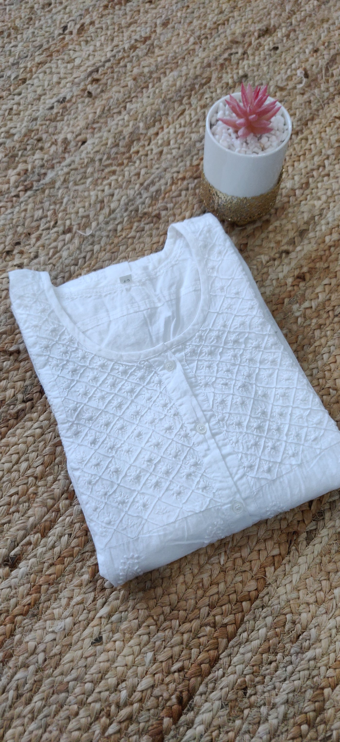 Cotton chikankari White Short Kurta