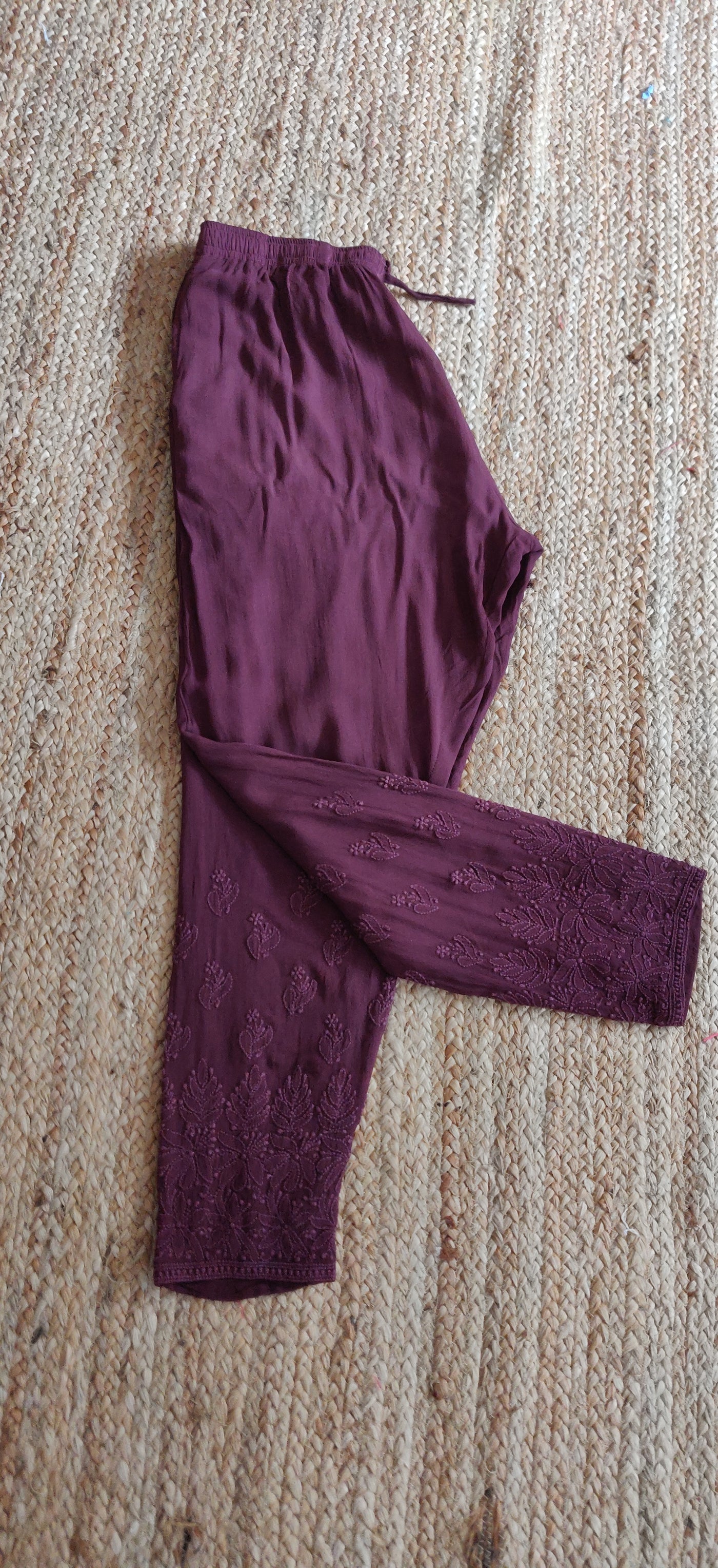 Wine Georgette chikankari Pant