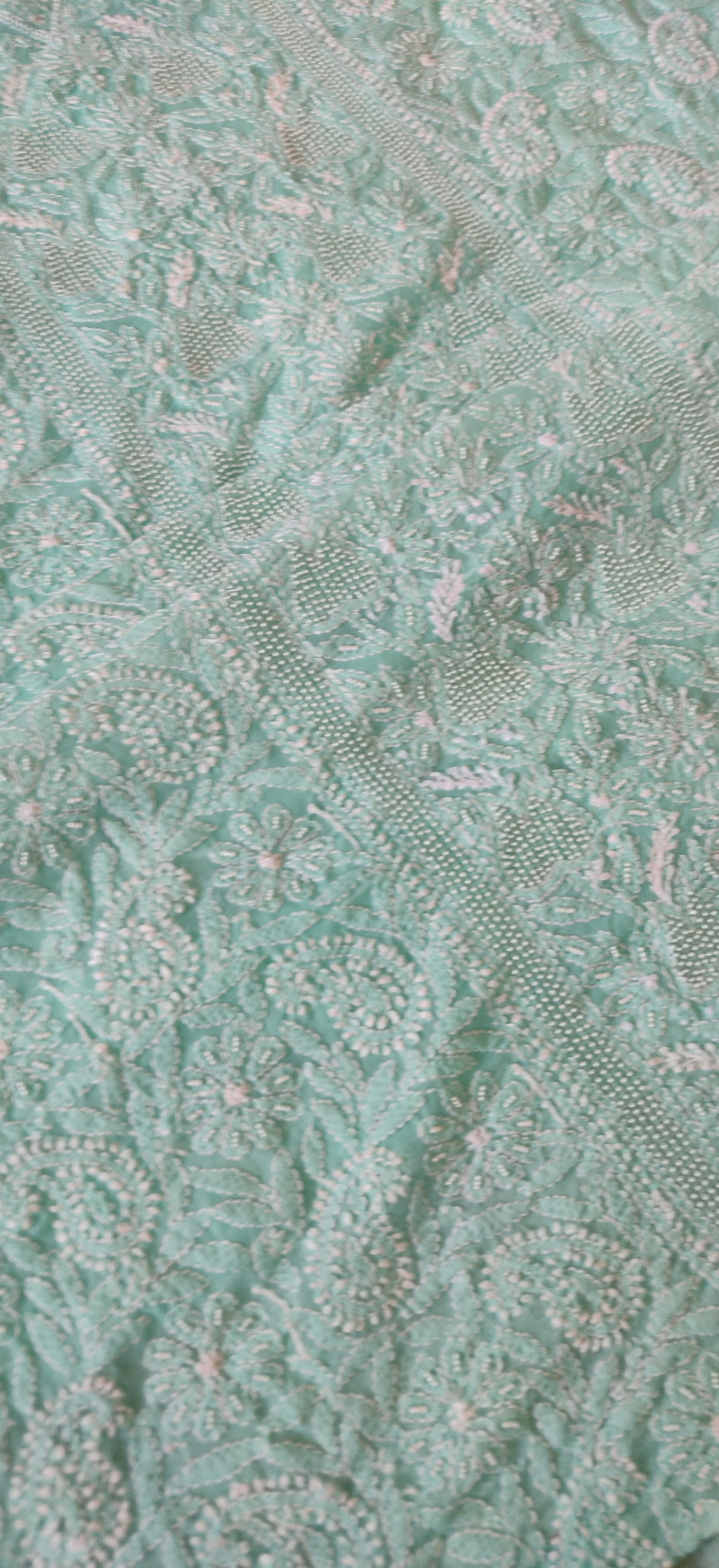 Mint green pure mul chikankari suit