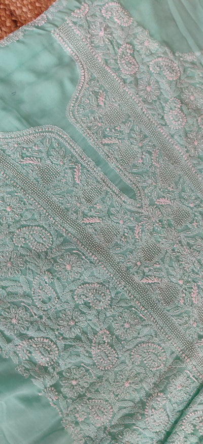 Mint green pure mul chikankari suit