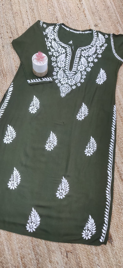 Mehndi Reyon Modal Chikankari Kurta- Custom Made