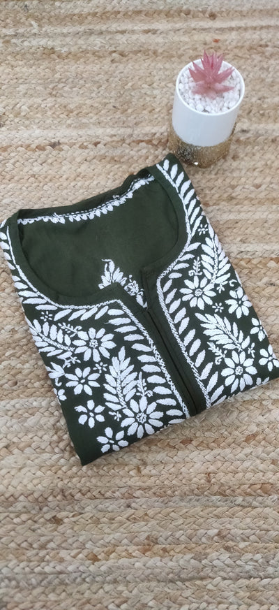 Mehndi Reyon Modal Chikankari Kurta- Custom Made