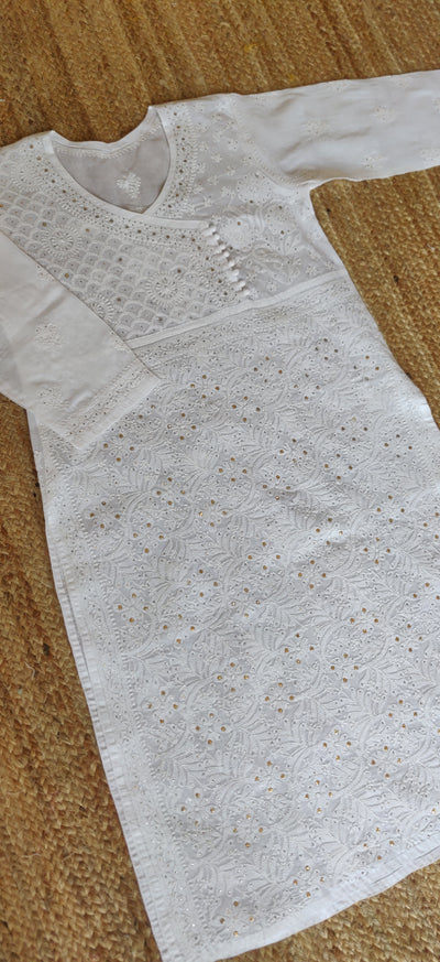 White Cotton Chikankari Kurta