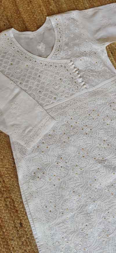 White Cotton Chikankari Kurta